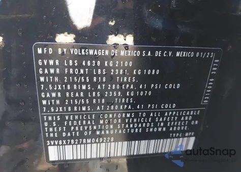 2024 Volkswagen Taos 1.5T S z USA, uszkodzony, nr VIN 3VV8X7B27RM049228